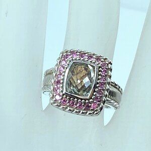 JR8765 Judith Ripka sterling silver green amethyst pink sapphire ring 9.9g s7.25